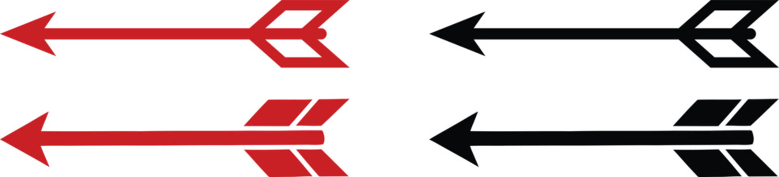 Traffic light arrows on a white background, featuring red and black chevron shapes with stylized motion cues for road direction signage graphics