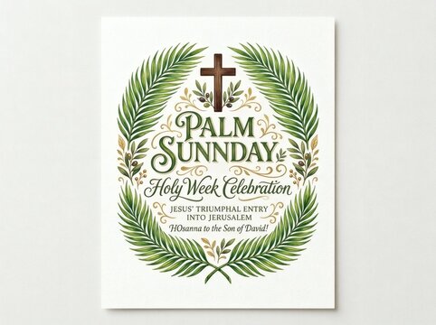 A poster for Palm Sunday, a Holy Week celebration commemorating Jesus' triumphal entry into Jerusalem.