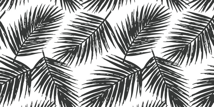 Seamless pattern with black palm leaves for tropical summer design and fashion fabric print wallpaper decor