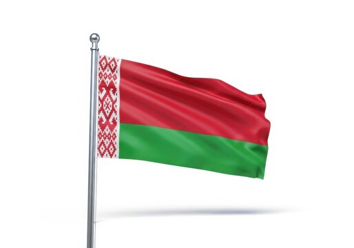 Flag of belarus waving on a flagpole, isolated on white background