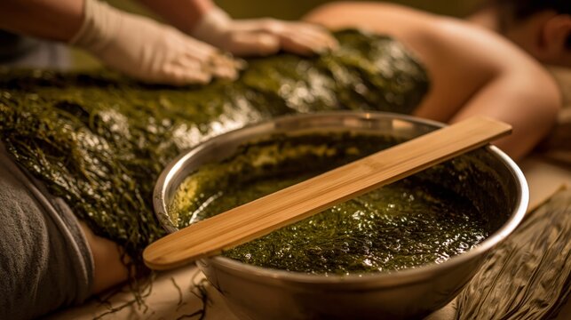 A seaweed body wrap mud cocoon spa treatment.