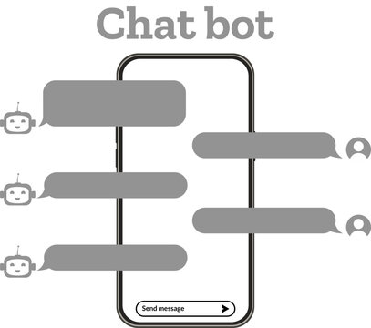 Customer service chatbot interface concept, automated messaging system with artificial intelligence, virtual assistant support on smartphone screen