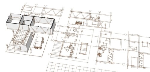 Fototapeta premium house sketch concept 3d illustration