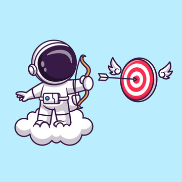 Cute Astronaut With Archery On Cloud Cartoon