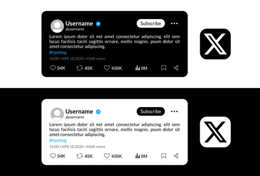 Microblogging posts inspired by the design of the X platform, with high engagement metrics and verification badges, presented in contrasting black and white design versions