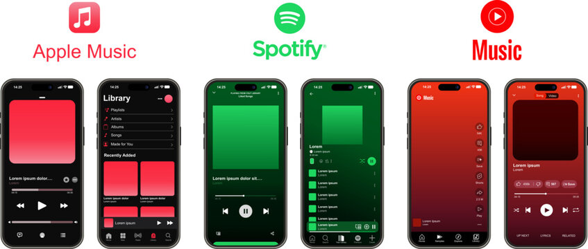 Screen interfaces for music libraries and mobile players, various application designs for premium audio streaming services, user interface design for smartphones for music discovery and management