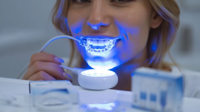 Teeth whitening LED accelerator kit treatment.