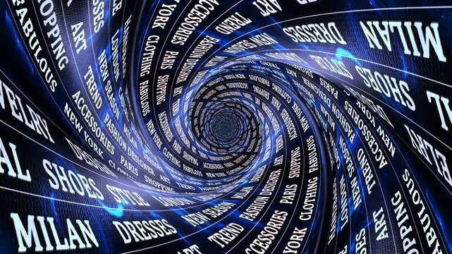 Fashion Designer Keywords on the Tunnel Wall, Animation, Loop
