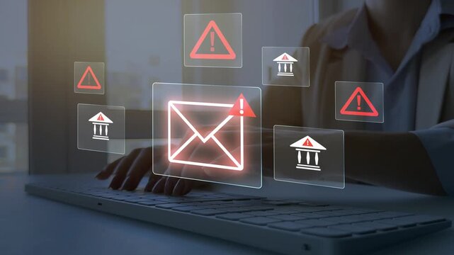 Security alert, data protection and identity theft warning in digital banking frauds. Financial scam concept showing bank card fraud, mobile phone phishing and online payment risk. 
