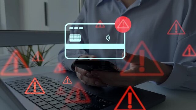 Card scam conept showing online payment fraud,phishing,stolen credit card data,highlighting cybersecurity risks,identity theft,financial loss and need for secure digital transactions and protection.