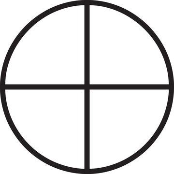 Circle divided into four quadrants by cross.