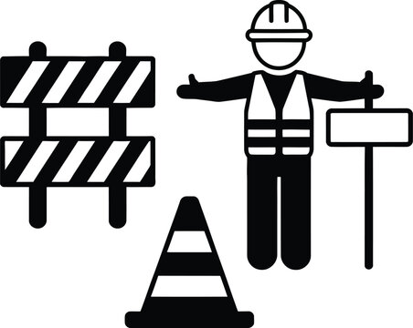 Construction worker directing traffic at roadwork site