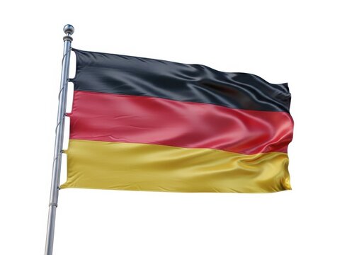 Flag of germany waving on a flagpole, isolated on white background