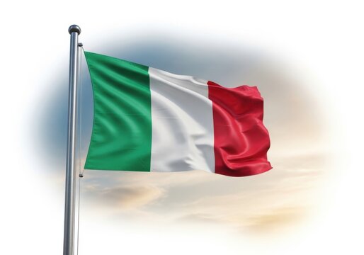 Flag of italy waving on a flagpole isolated on white background