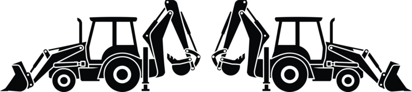 Two black construction loaders with buckets facing each other