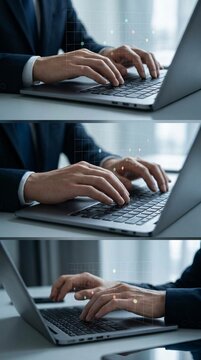 Person typing on laptop keyboard with focused hands