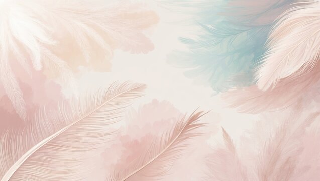 Abstract pastel illustration with soft feather textures and gentle gradients, creating a dreamy, modern aesthetic. Perfect as calming wall art or elegant background design