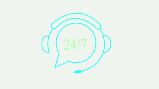 24/7 Customer Support Neon Icon with Headphones and Chat Bubble on Office icon animation.