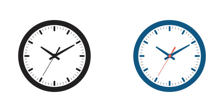 Clean and modern illustration of two analog clock faces showing different times ideal for business scheduling productivity time management design