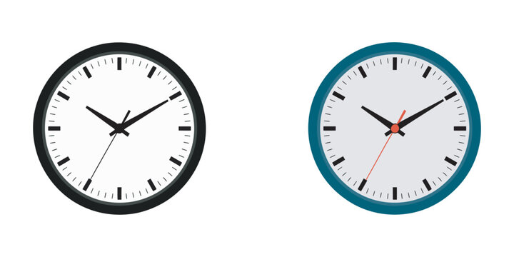 Clean and modern illustration of two analog clock faces showing different times ideal for corporate workflow planning office time concept illustration