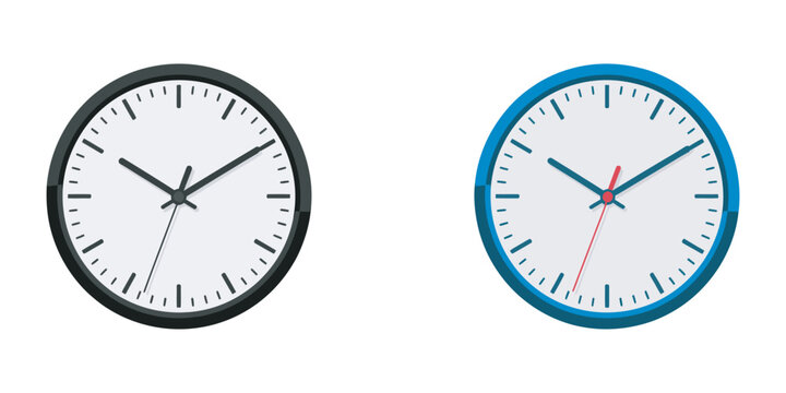 Clean and modern illustration of two analog clock faces showing different times ideal for business scheduling productivity time management design