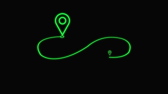 location icon map animation on black background for navigation and travel concepts and route map animation.
