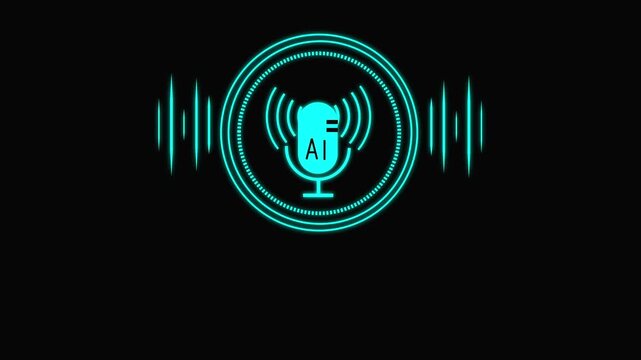voice recording and podcast mic microphone button icon animation. Audio microphone icon animation in black background. Microphone Podcast Audio Wave Animation with Digital Sound Spectrum
