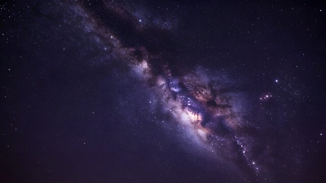 91. A dramatic photorealistic background of a starry night sky with the Milky Way clearly visible, deep purple-black space dotted with thousands of stars in various brightness levels, breathtaking cos