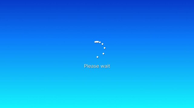 Please Wait animation with Loading circle. Please wait message notification screen desktop PC processing. Computer Software Monitor of Loading Processing File, Video, Music, Data. 4K Seamless Loop.
