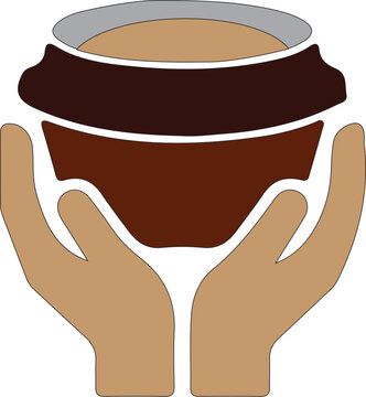 hands holding clay pot on transparent background