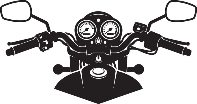 Black and white motorcycle handlebars with speedometer and side mirrors also transparent background