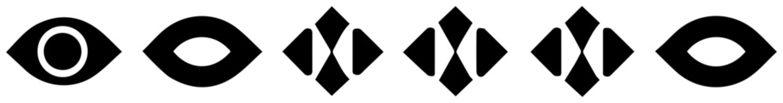 Evolution stages sequence icon set in solid black filled style representing transformation and growth concept