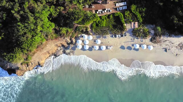 Aerial drone view of Belle Mare paradise coast and beach on tropical island of Mauritius. Toned footage.
By Alen Ajan