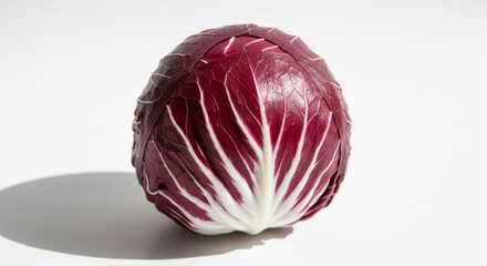 Obraz premium Fresh Red Cabbage with Vibrant Leaves, Showcasing Intricate Patterns and Hues Against A Clean, White Concept Delicious Food
