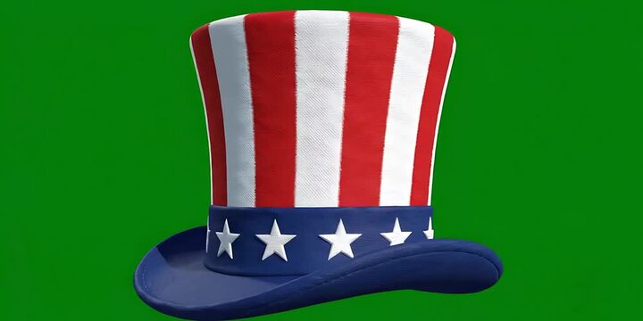 Uncle Sam Patriotic Top Hat on Green Screen for US Independence Day