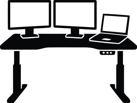 Adjustable standing desk with dual monitors illustration.Adjustable standing desk with dual monitors illustration.