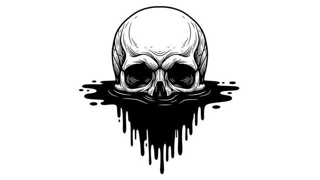 Blackwork skull tattoo isolated on a transparent background