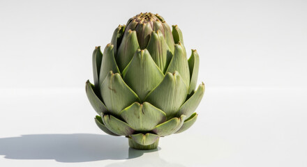 Fototapeta premium Vibrant, Fresh Green Artichoke with Unique Petal-like Leaves, Standing Against A Clean White Concept Delicious Food
