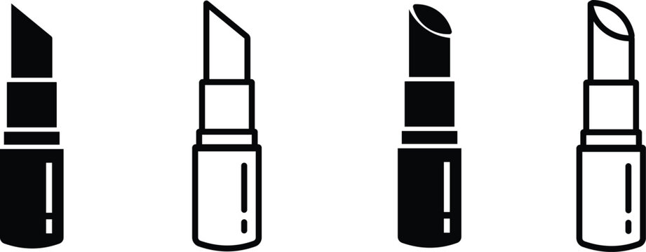 Four black and white lipstick icons with angled tips makeup cosmetic