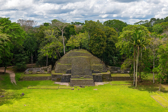 Mayan Lily Serpent Temple seen from Caana pyramid, Caracol, Belize.