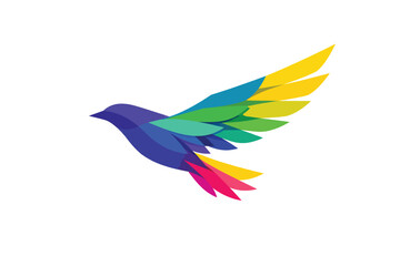Obraz premium Colorful Flying Bird: A vibrant and modern illustration of a bird in flight, showcasing a spectrum of colors in its wings.