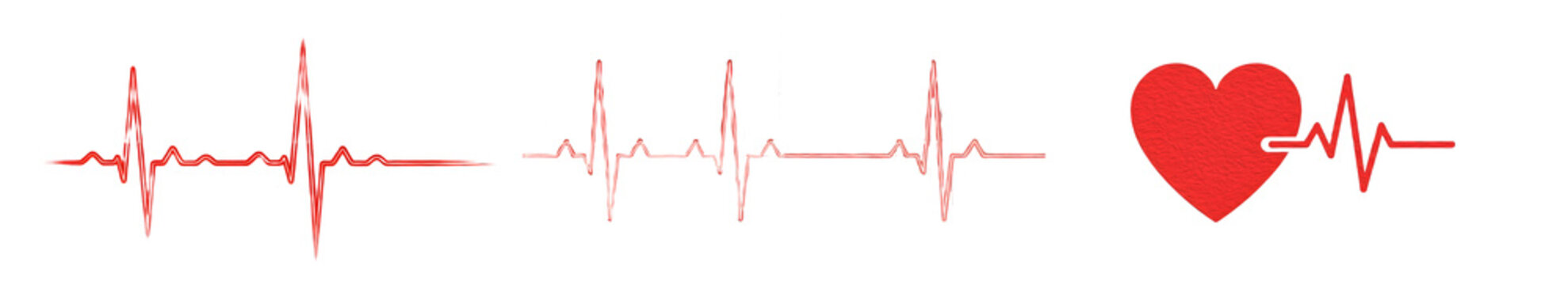 set of heart rhythm lines isolated on white background PNG \\\