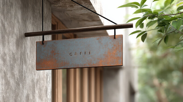 Weathered Outdoor Metal Sign Mockup Cafe Restaurant