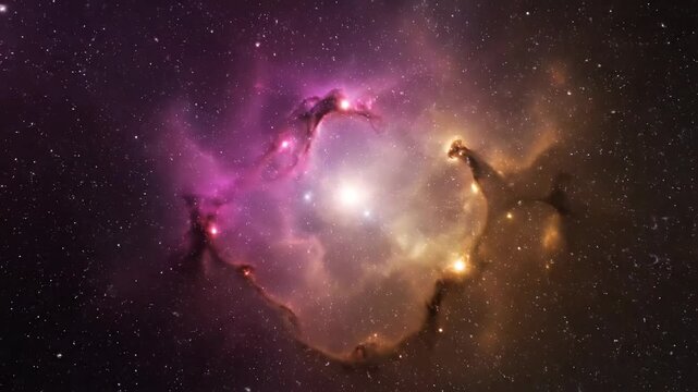 A vibrant nebula with asteroids against a star-filled, cosmic canvas