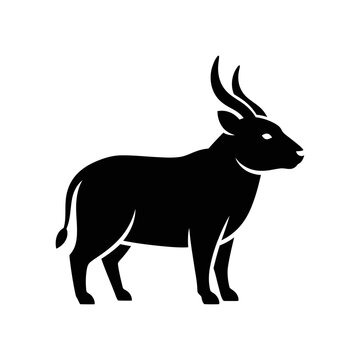 Black silhouette of a roan antelope standing in profile