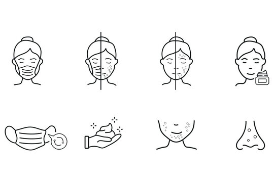 Skincare icons set acne treatment mask and hygiene vector