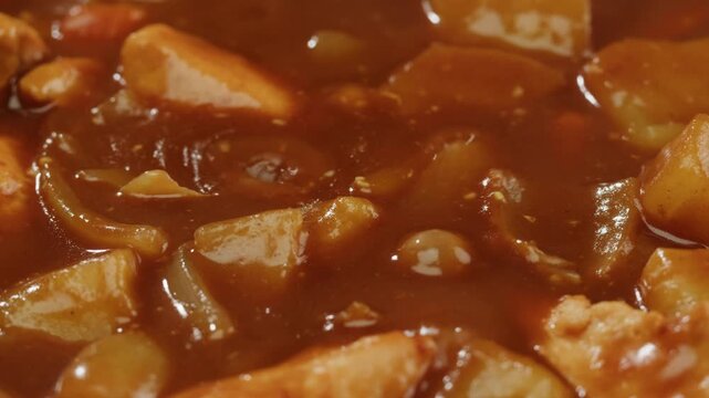Japanese curry rice with fry pork Tonkatsu, Katsu Kare, Japanese breaded cooking dinner in restaurant, close up macro of asian food. 