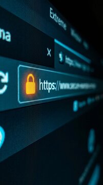 Close-up of secure HTTPS web browser lock icon on screen