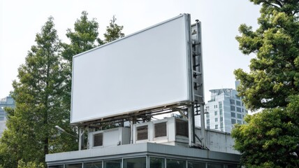 Obraz premium Large outdoor blank billboard sign for advertising and marketing purposes on a building rooftop