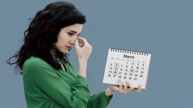 Woman tracking irregular menstrual cycle period disturbance and reproductive health awareness for better wellness suppor